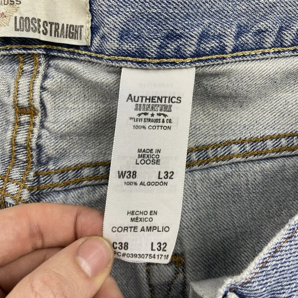 Levis Strauss‎ Signature Loose Straight Mens 38x29 Blue Light Wash High Rise